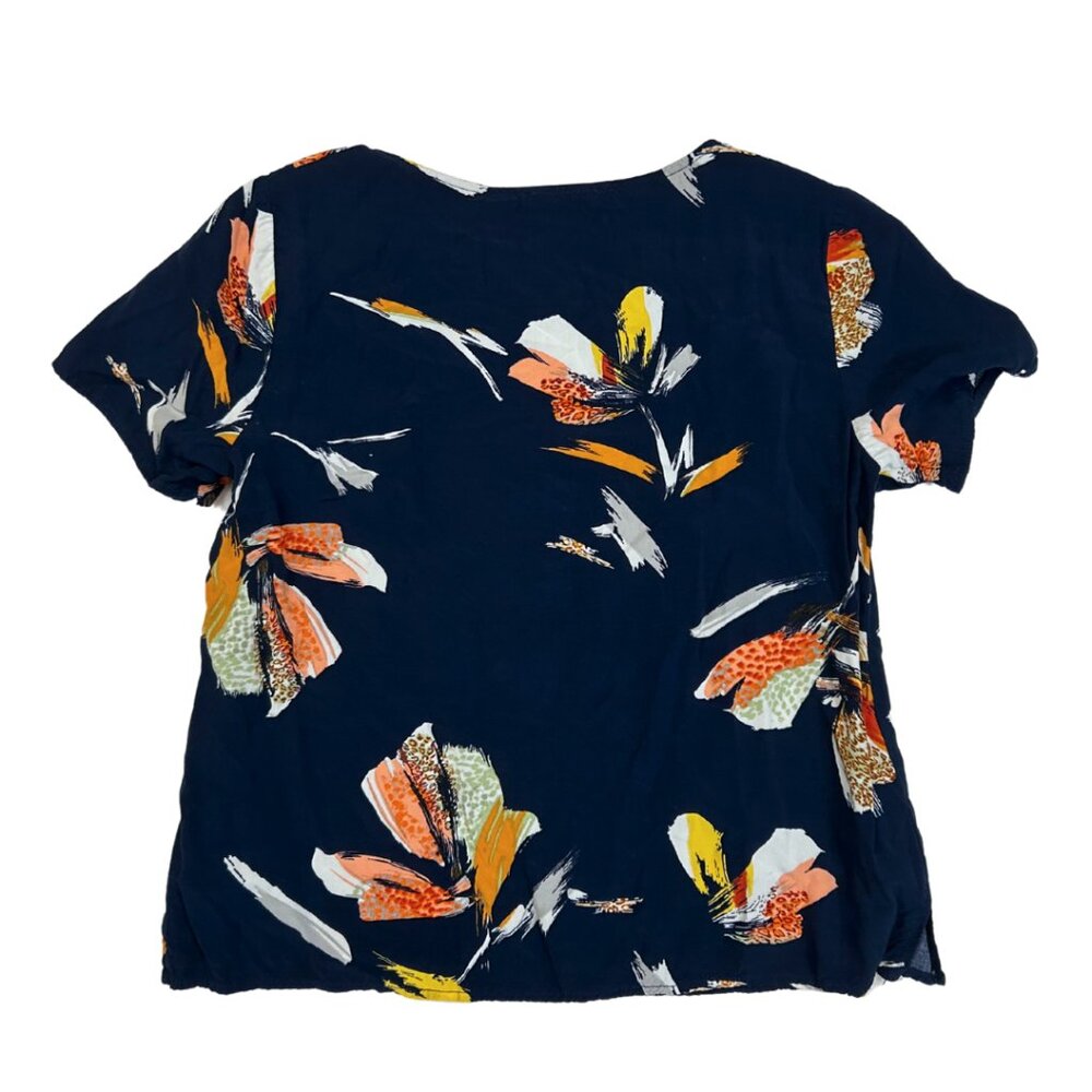 Navy Blue Floral Bohme Women's T Shirt Blouse Round neck Medium